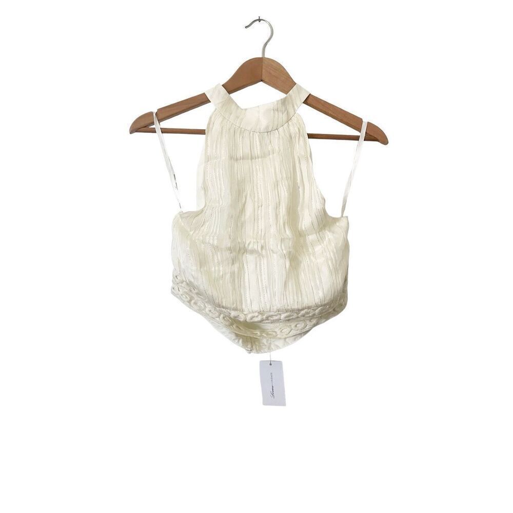 Lovers + Friends Cream Pleated Halter Cutout Top XL